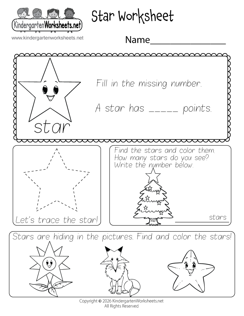 Kindergarten Star Worksheet Printable