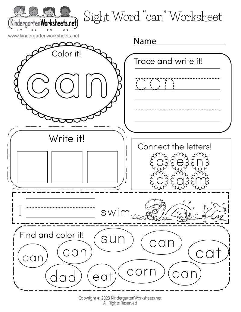 Sight Word 'can' Worksheet - Free Printable, Digital, & PDF