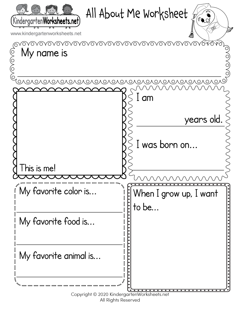 Kindergarten All About Me Worksheet Printable