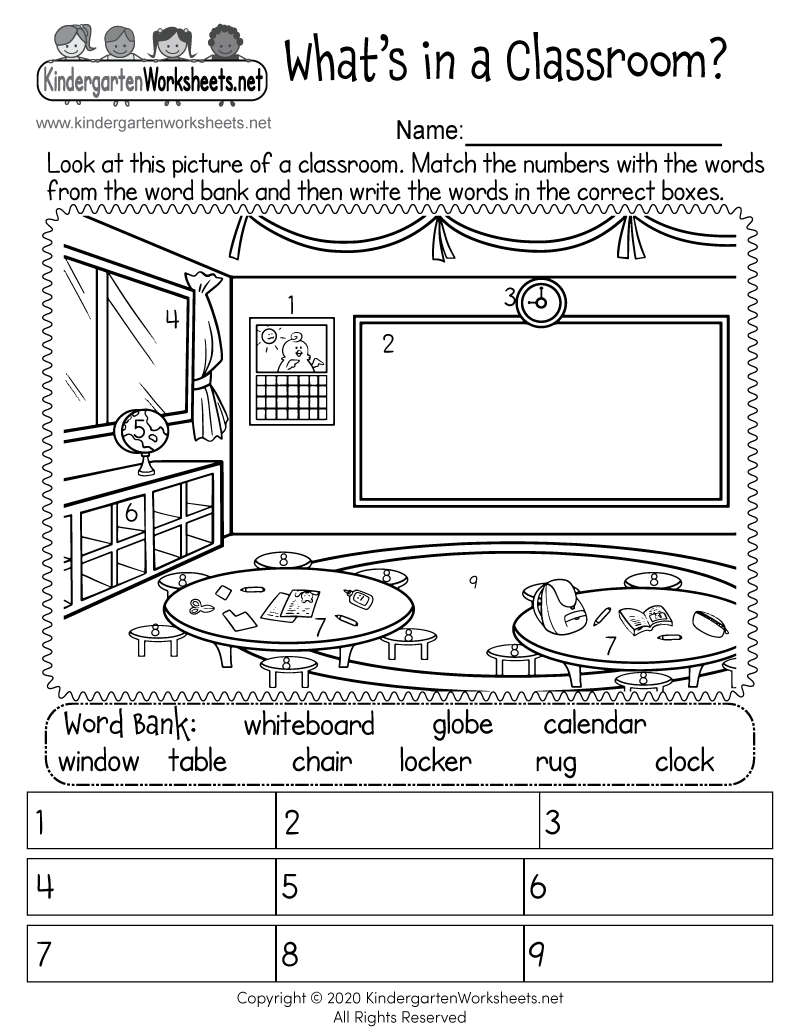 Free Printable Classroom Objects Worksheet