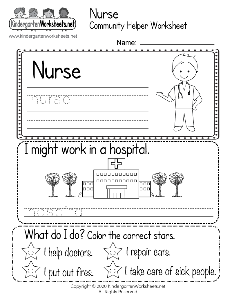 Free Printable Nurse Community Helper Worksheet