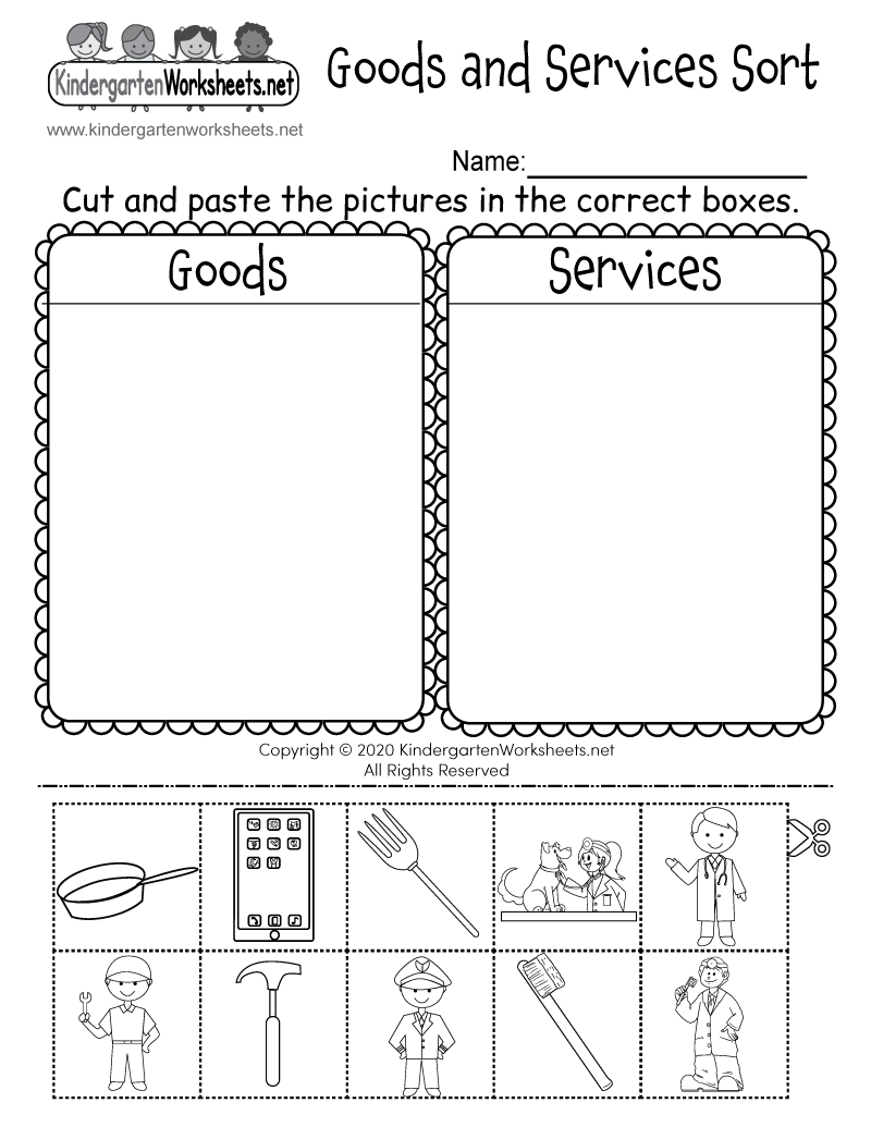 Goods And Services Sorting Activity Worksheet For Kindergarten