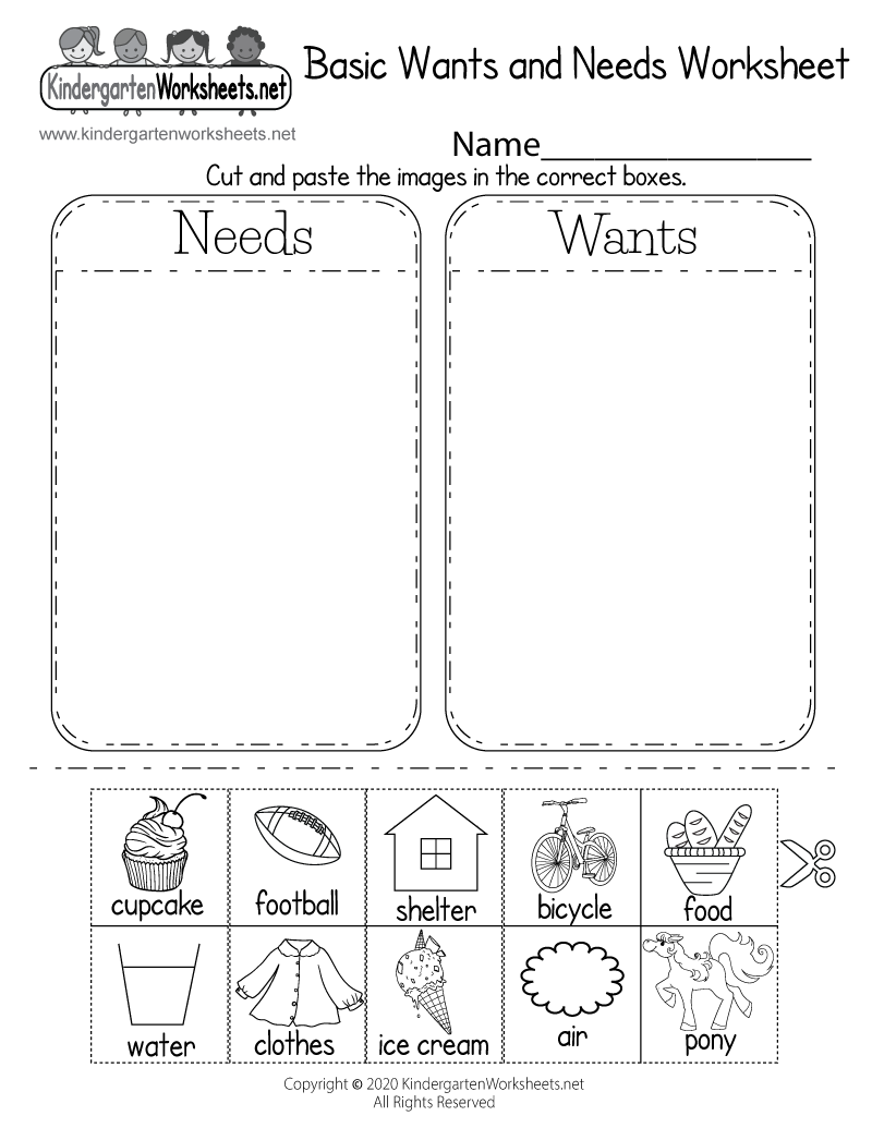 Identifying Basic Wants and Needs Worksheet for Kindergarten Within Wants Vs Needs Worksheet