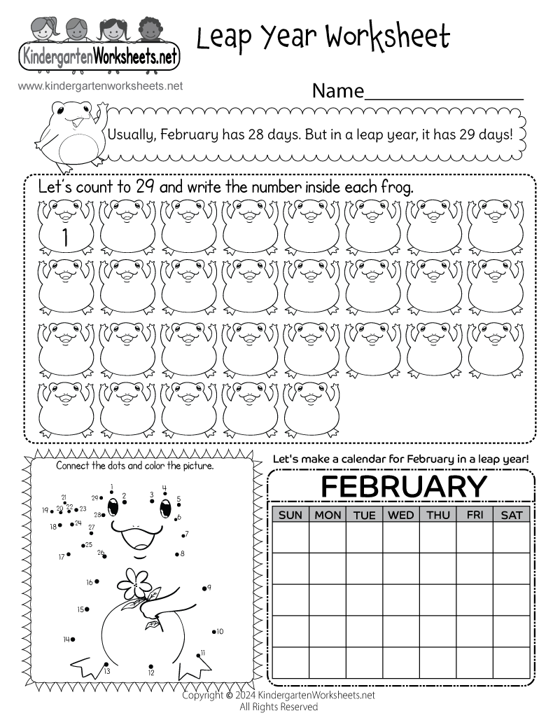 Kindergarten Leap Year Worksheet Printable