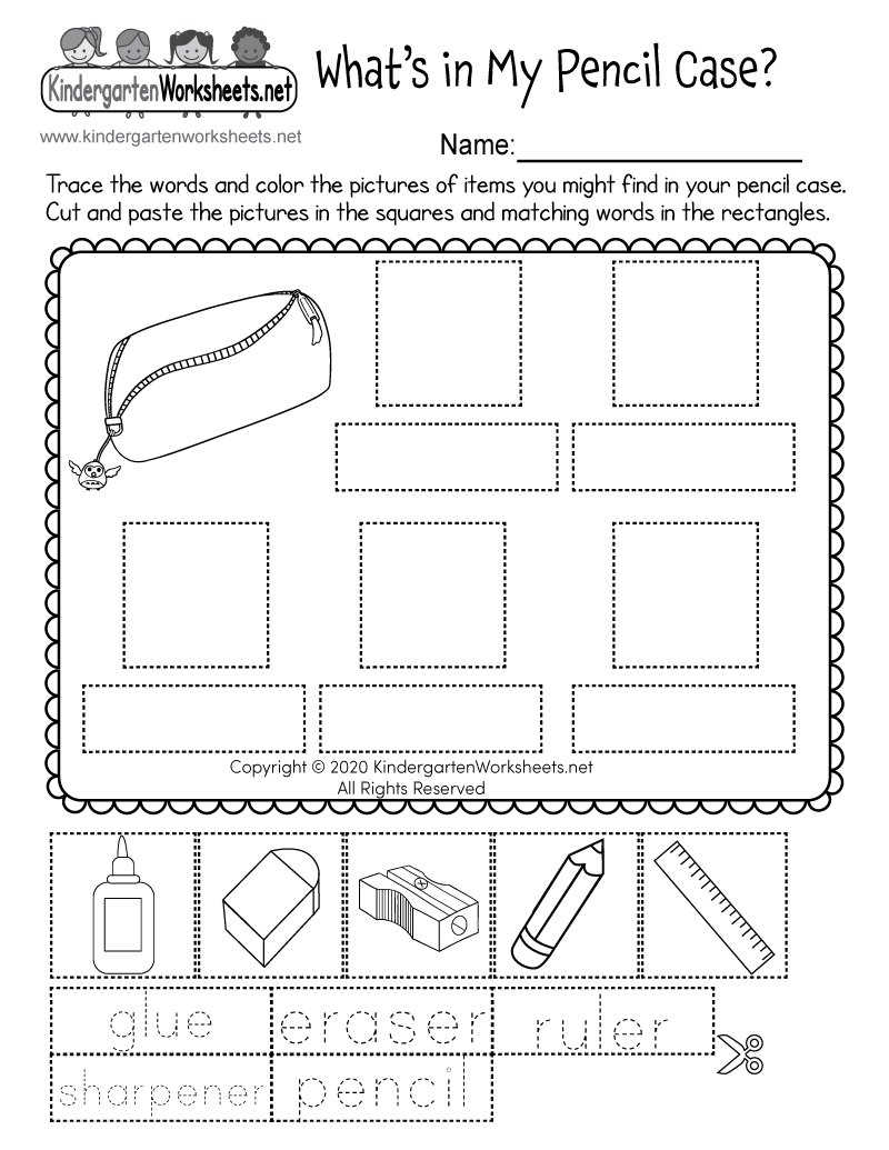 Kindergarten What’s in My Pencil Case? Worksheet Printable
