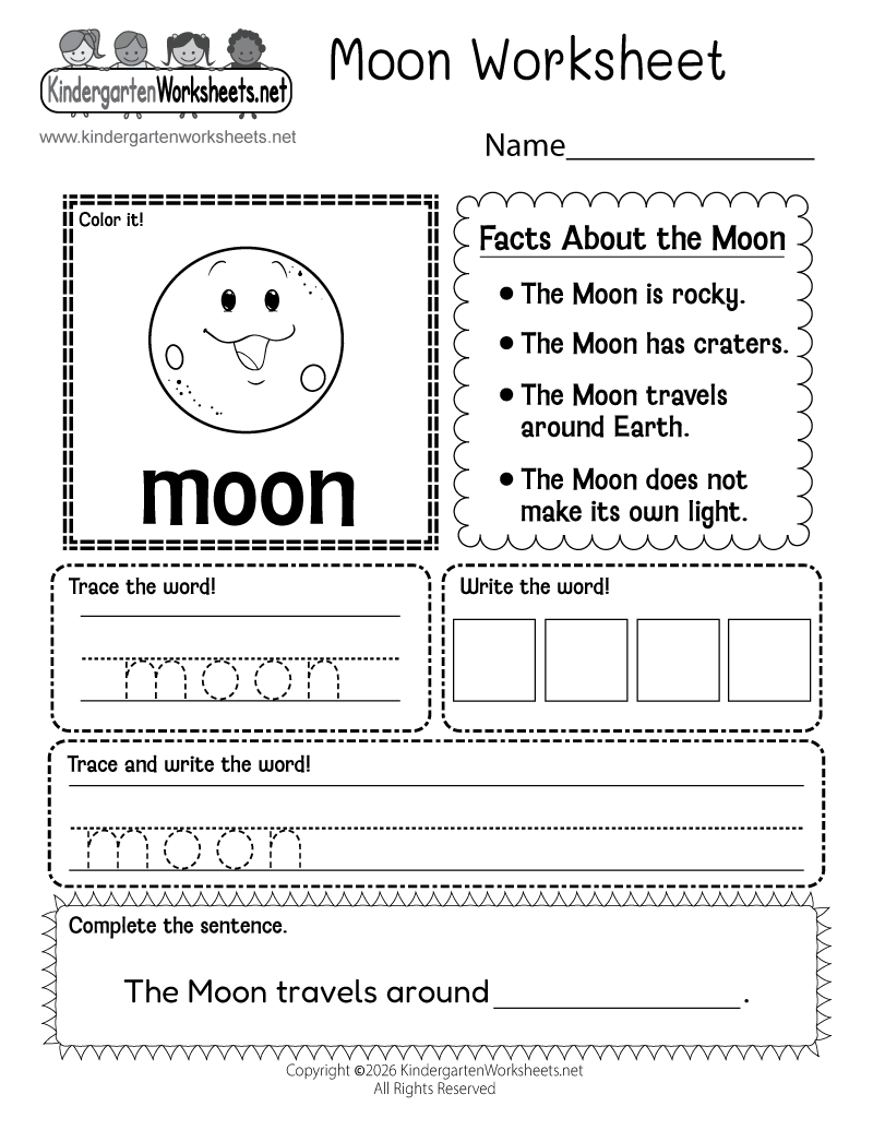 Kindergarten Moon Worksheet Printable