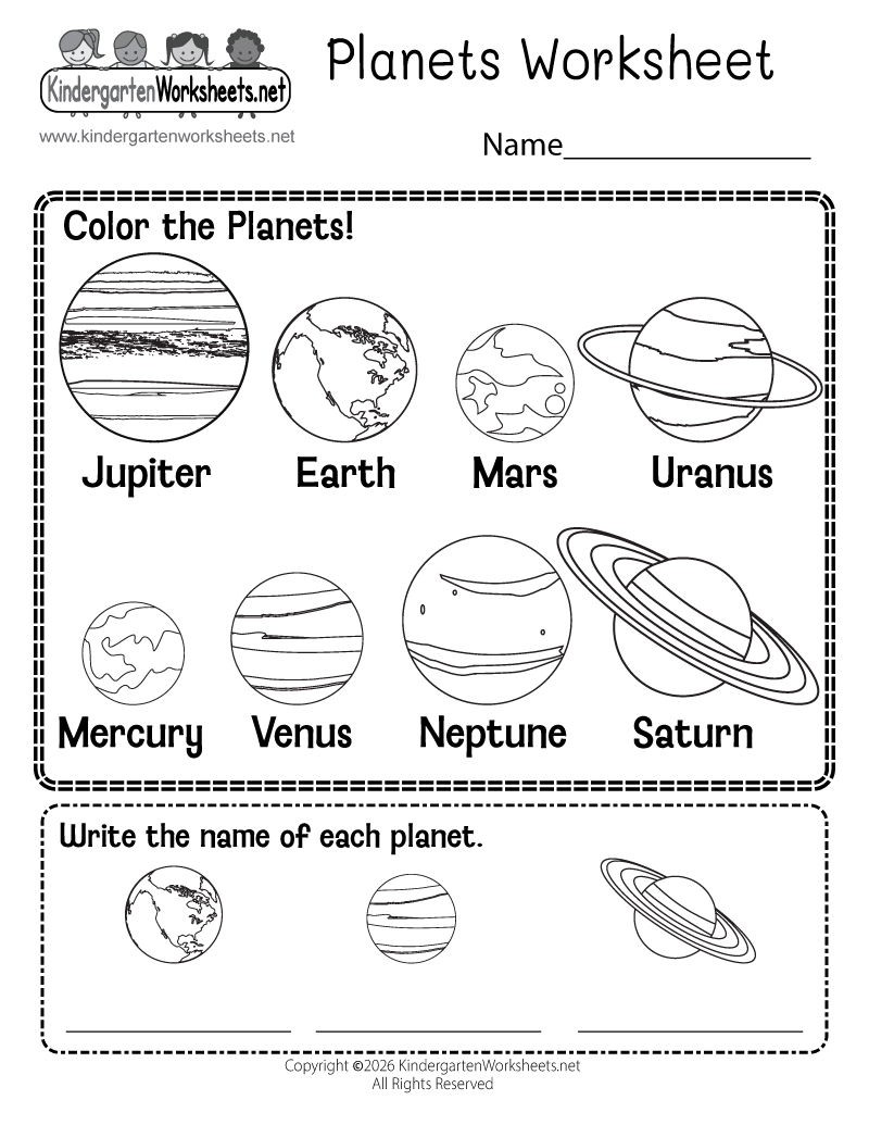 Kindergarten Planets Worksheet Printable