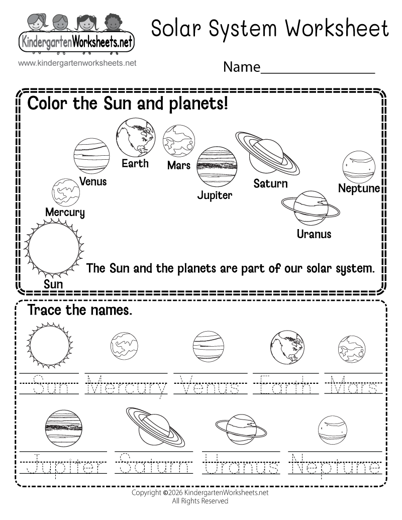 Kindergarten Solar System Worksheet Printable