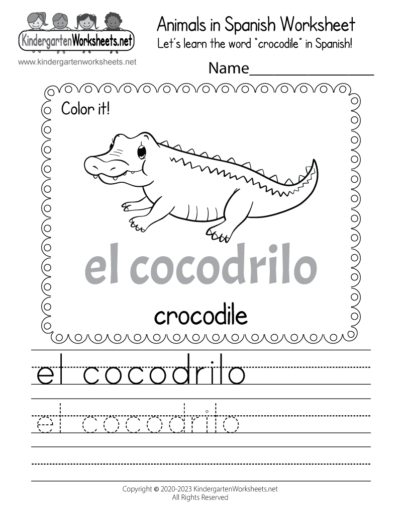 Kindergarten Crocodile in Spanish Worksheet Printable