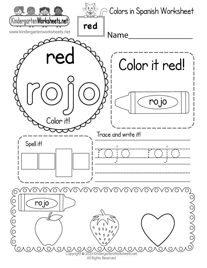 Free Printable Color Red In Spanish Worksheet