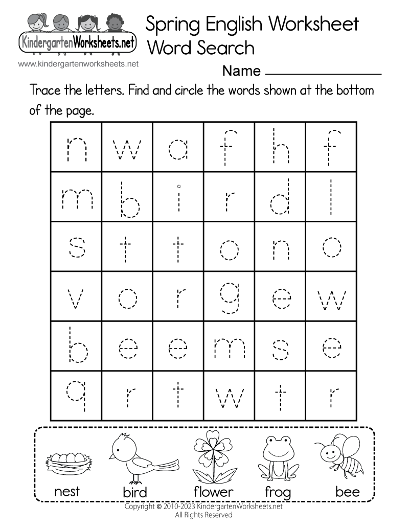 Free Printable Spring English Worksheet For Kindergarten