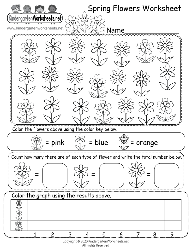 Kindergarten Spring Flowers Worksheet Printable