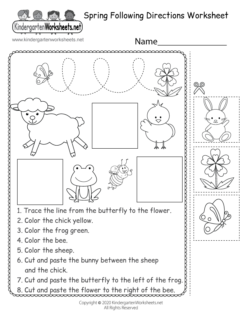 Following Directions Worksheet For Kindergarten Free Printable Spring 
