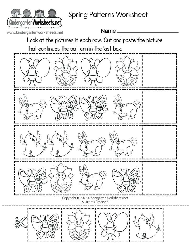 Kindergarten Spring Learning Patterns Worksheet Printable