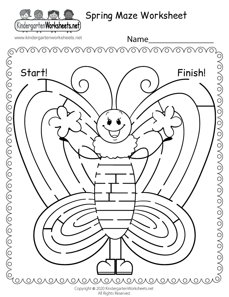 Kindergarten Spring Maze Worksheet Printable
