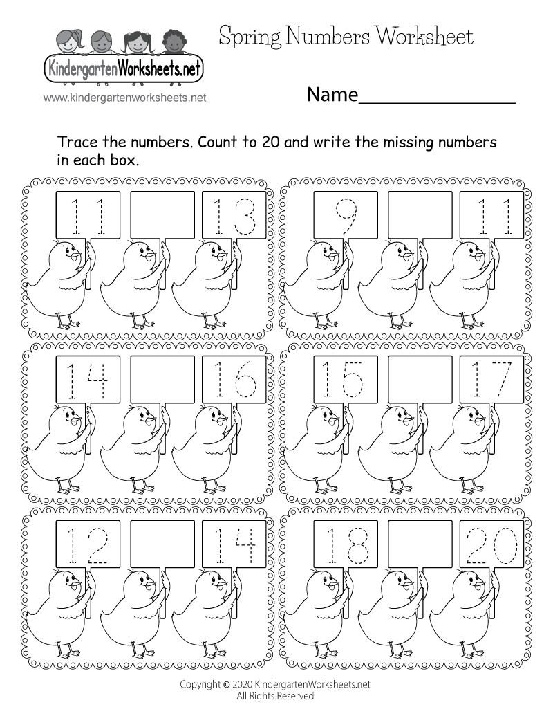 Kindergarten Spring Numbers Worksheet Printable