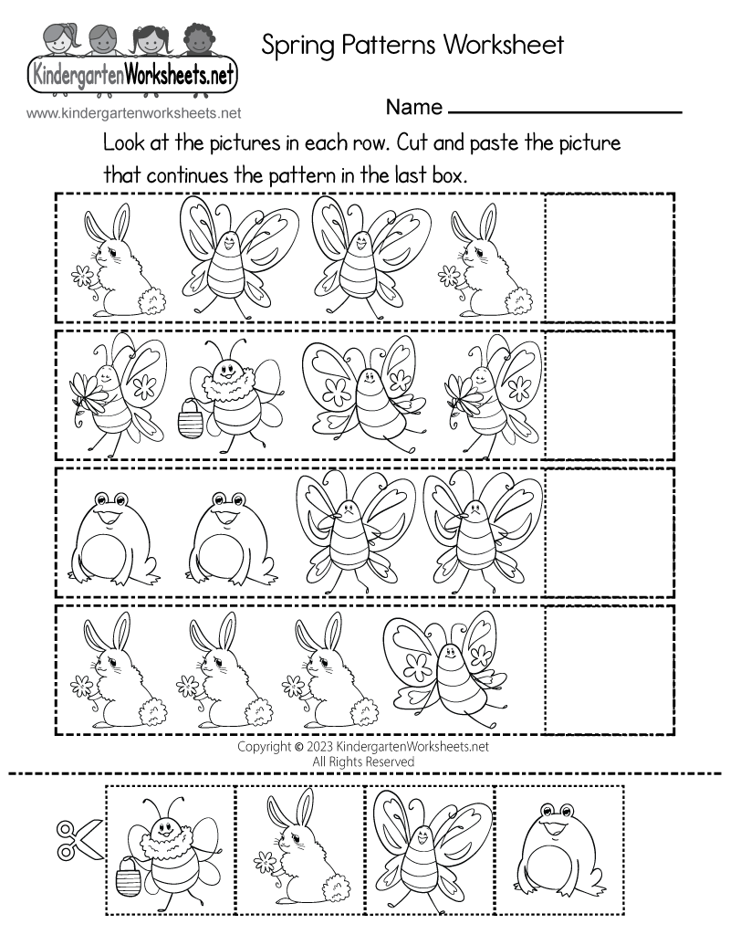 Spring Patterns Worksheet for Kindergarten With Patterns Worksheet For Kindergarten