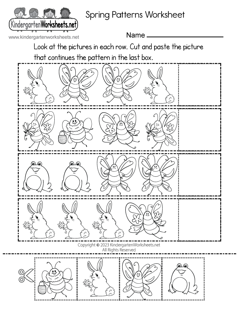 spring patterns worksheet for kindergarten