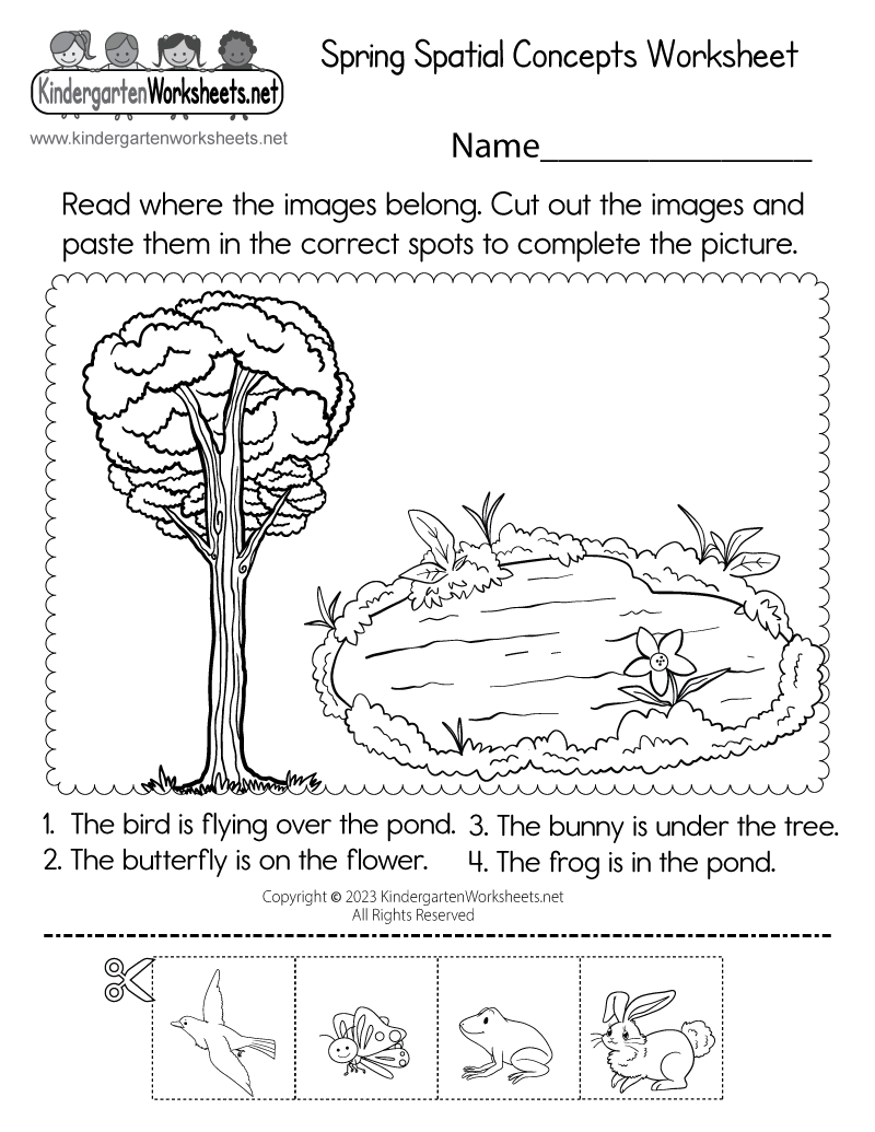 Kindergarten Spring Spatial Concepts Worksheet Printable