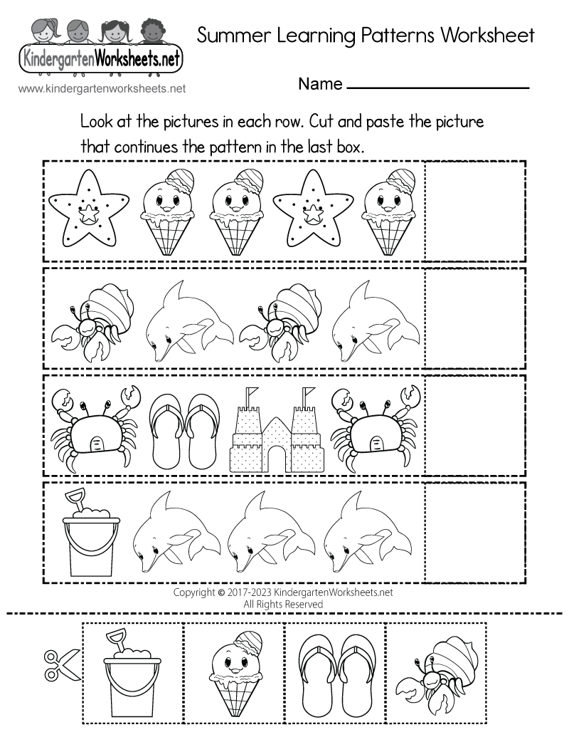 Kindergarten Summer Learning Patterns Worksheet Printable