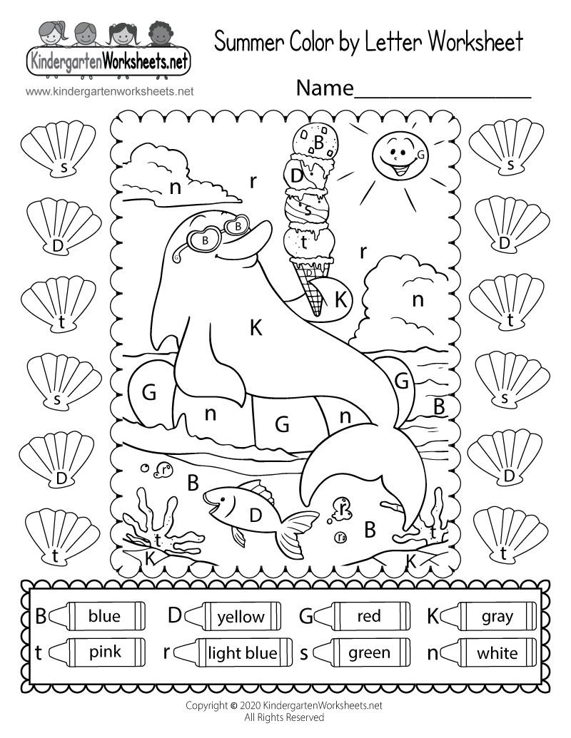 Cute Summer Coloring Page for Kindergarten - Color by Letter