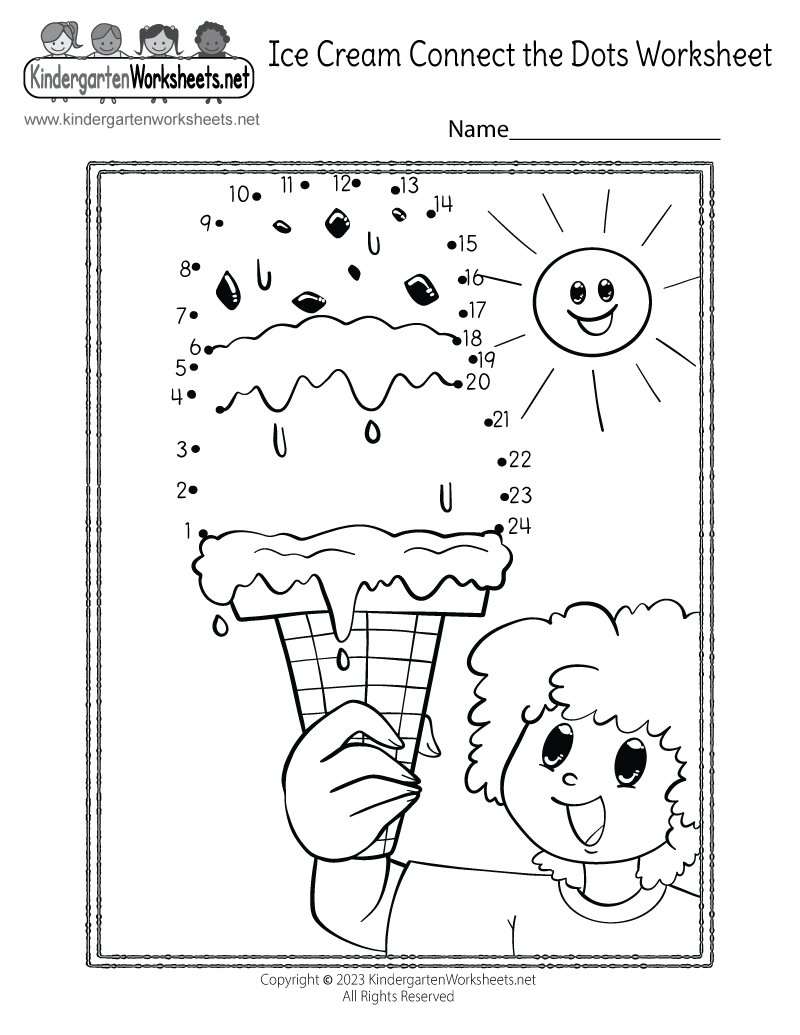 Kindergarten Summer Connect the Dots Worksheet Printable