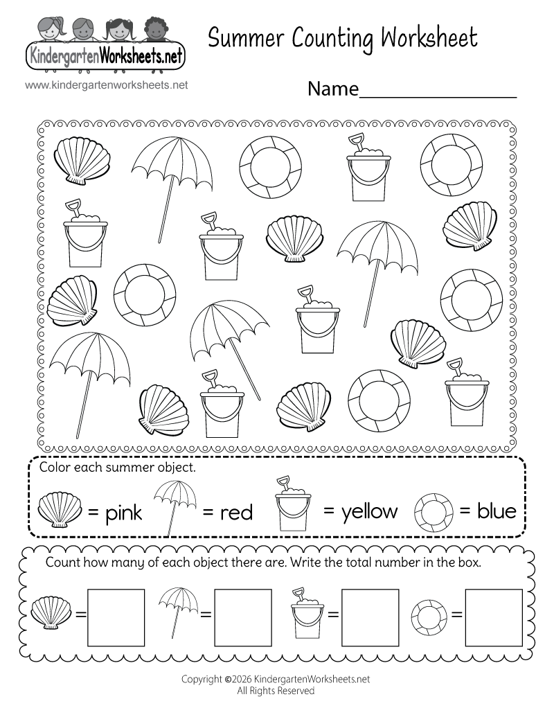 Kindergarten Summer Counting Worksheet Printable