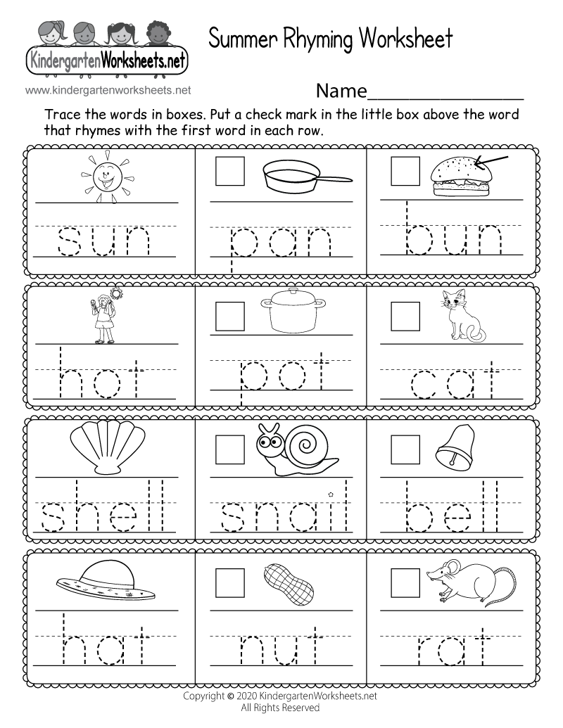 Summer Rhyming Worksheet