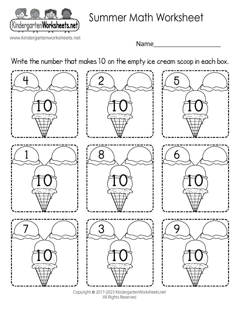 Kindergarten Summer Math Worksheet Printable