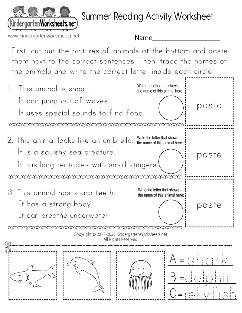Kindergarten Summer Reading Activity Worksheet Printable