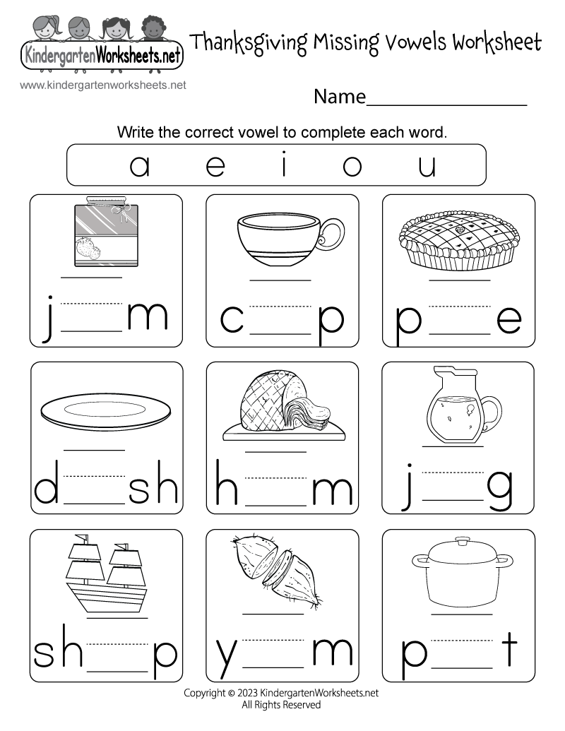 Kindergarten Thanksgiving Phonics Worksheet Printable