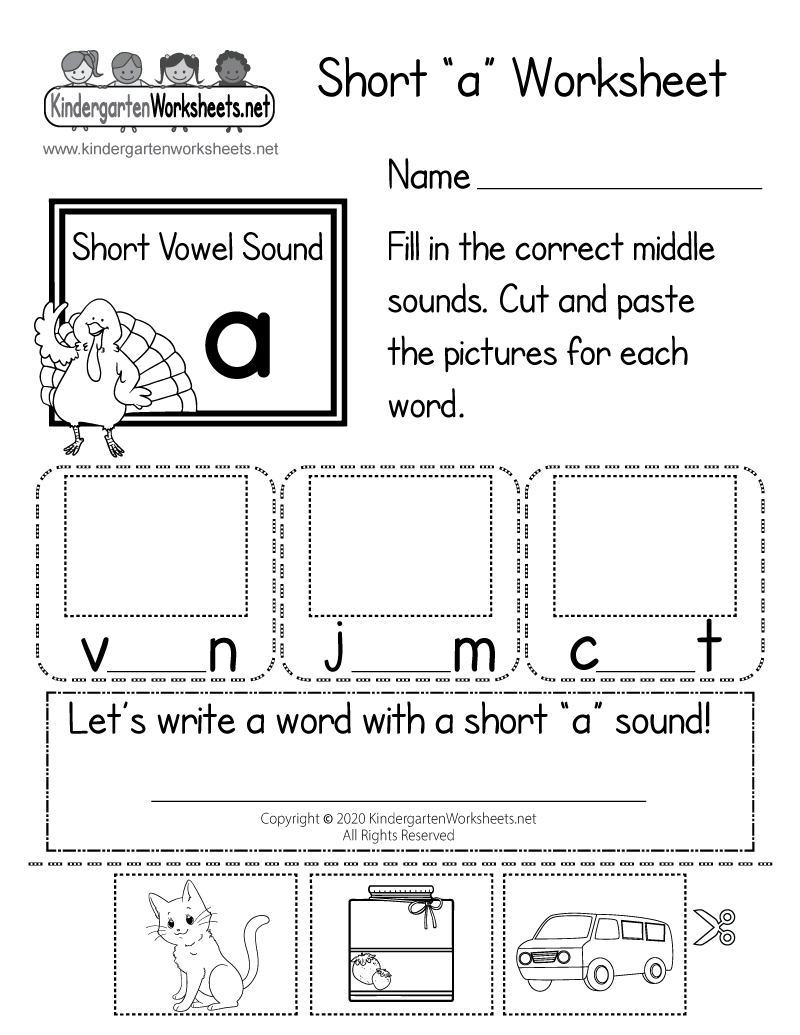 Kindergarten Short “a” Worksheet Printable