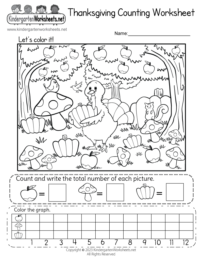 Kindergarten Thanksgiving Counting Worksheet Printable