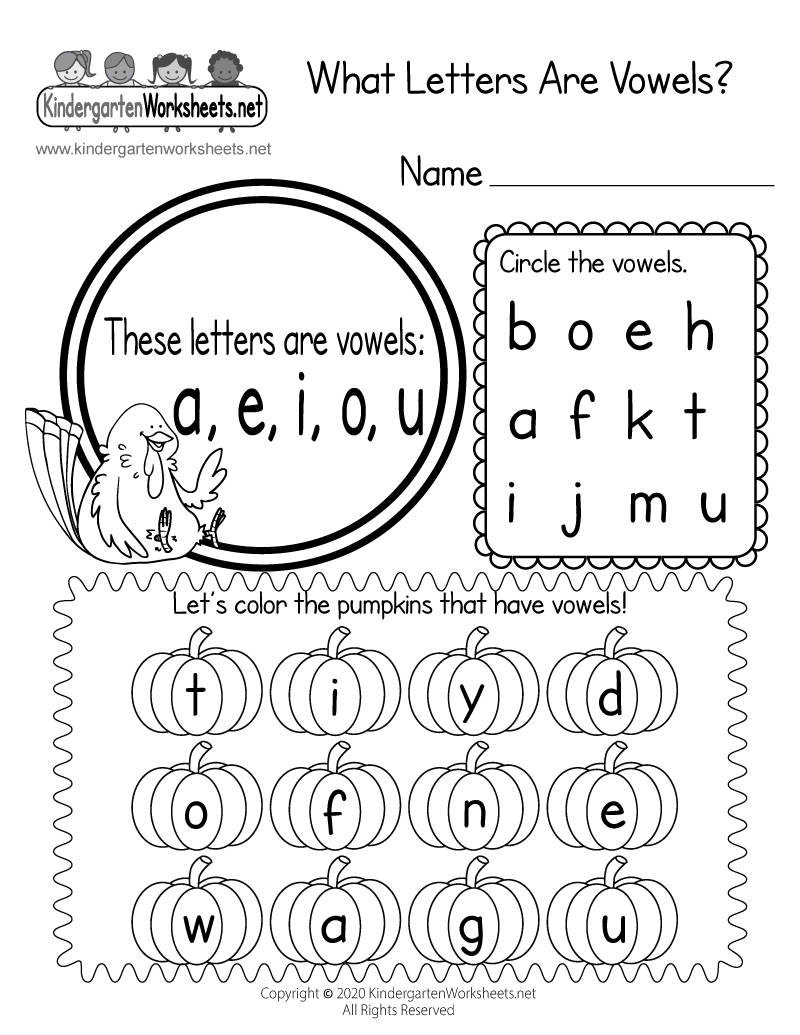 Kindergarten What Letters Are Vowels? Worksheet Printable