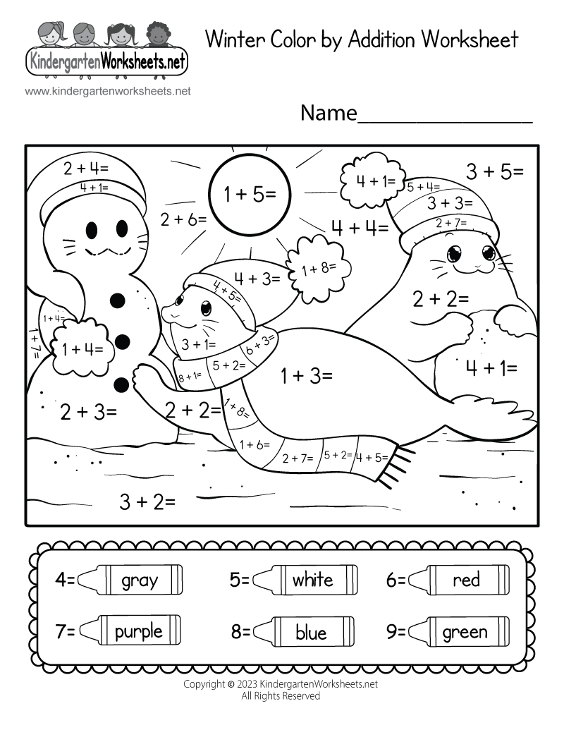 Winter Math Worksheet - Free Kindergarten Seasonal ...