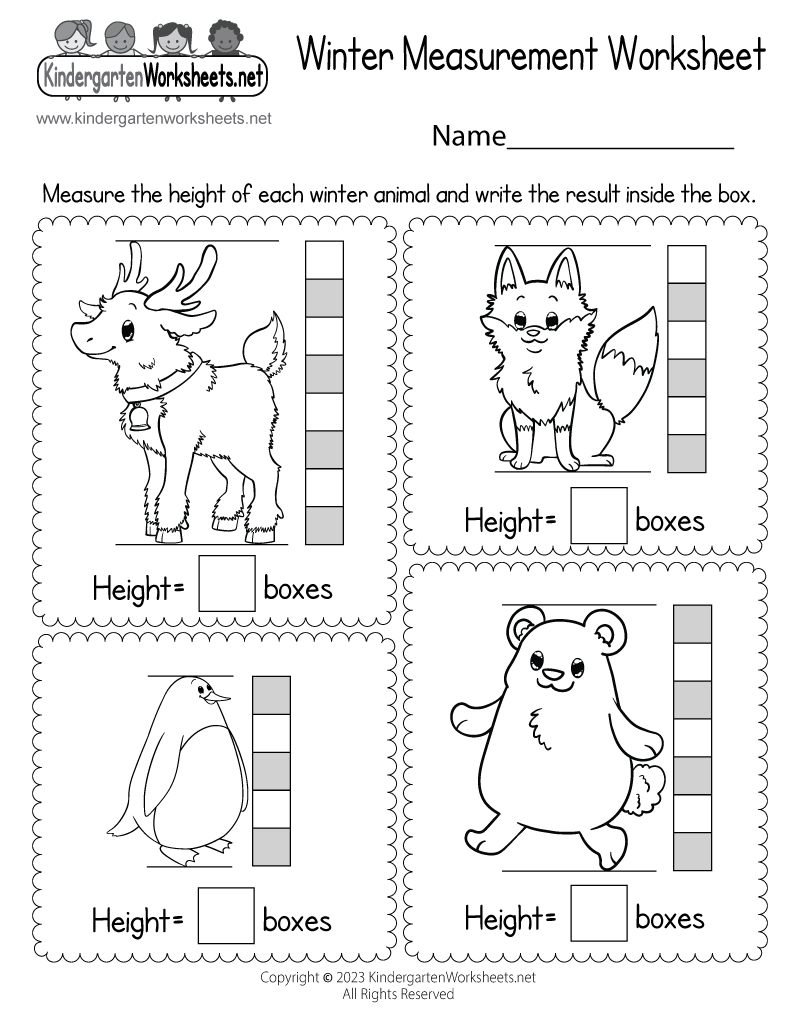 Kindergarten Winter Measurement Worksheet Printable