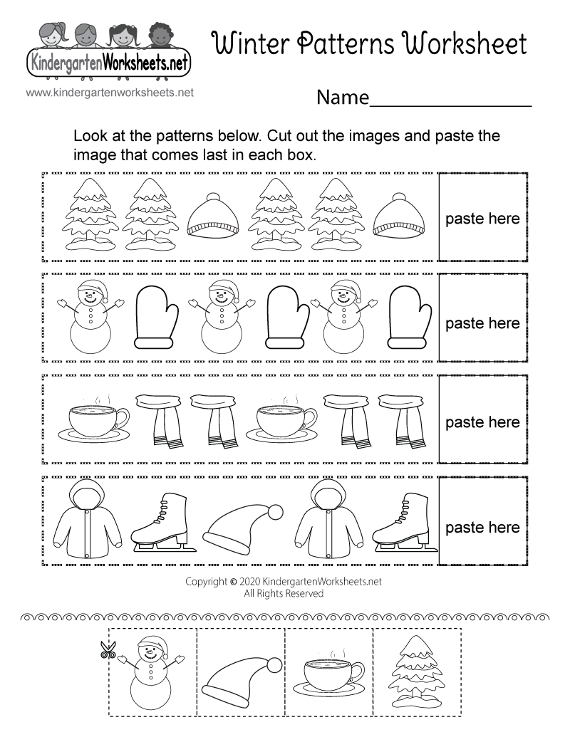 Kindergarten Winter Patterns Worksheet Printable