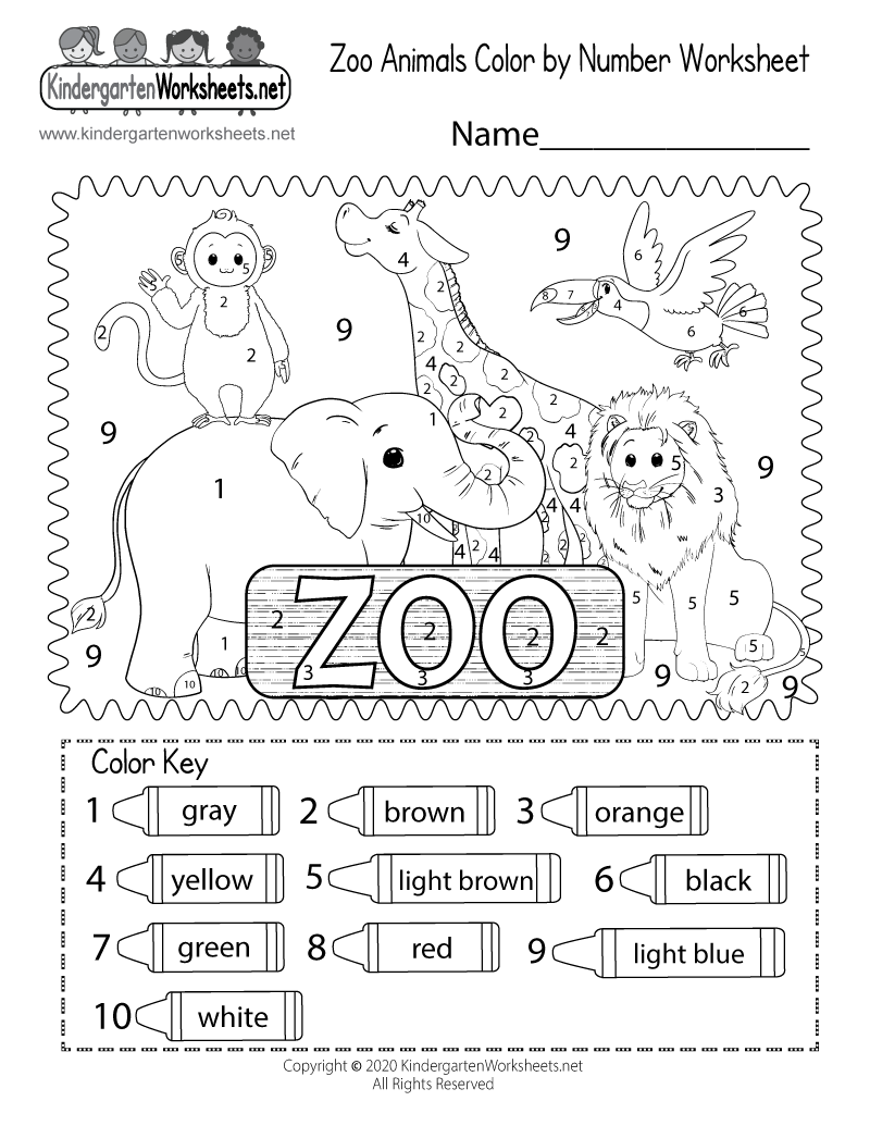 zoo color by number worksheet for kindergarten free printable digital pdf