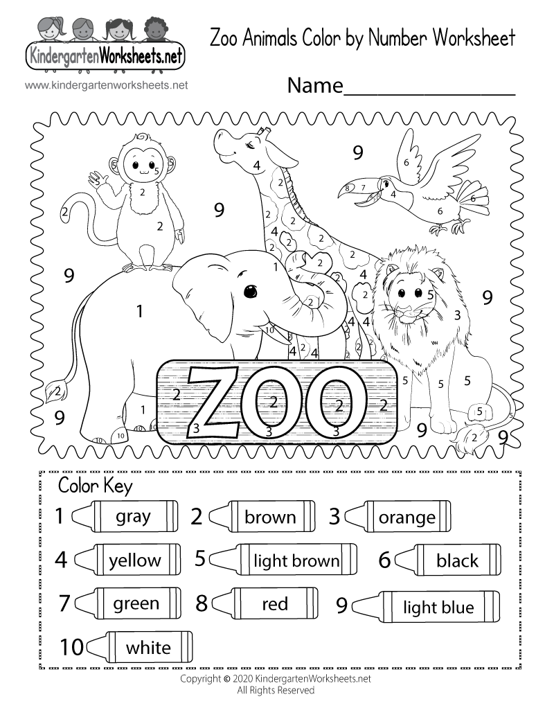 Free Printable Zoo Animals Color By Number Worksheet